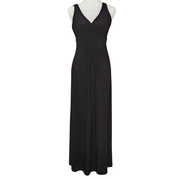 Lauren Ralph Lauren Maxi Dress Black Empire Waist Wrap Front Stretch Women's 2 - Picture 1 of 11